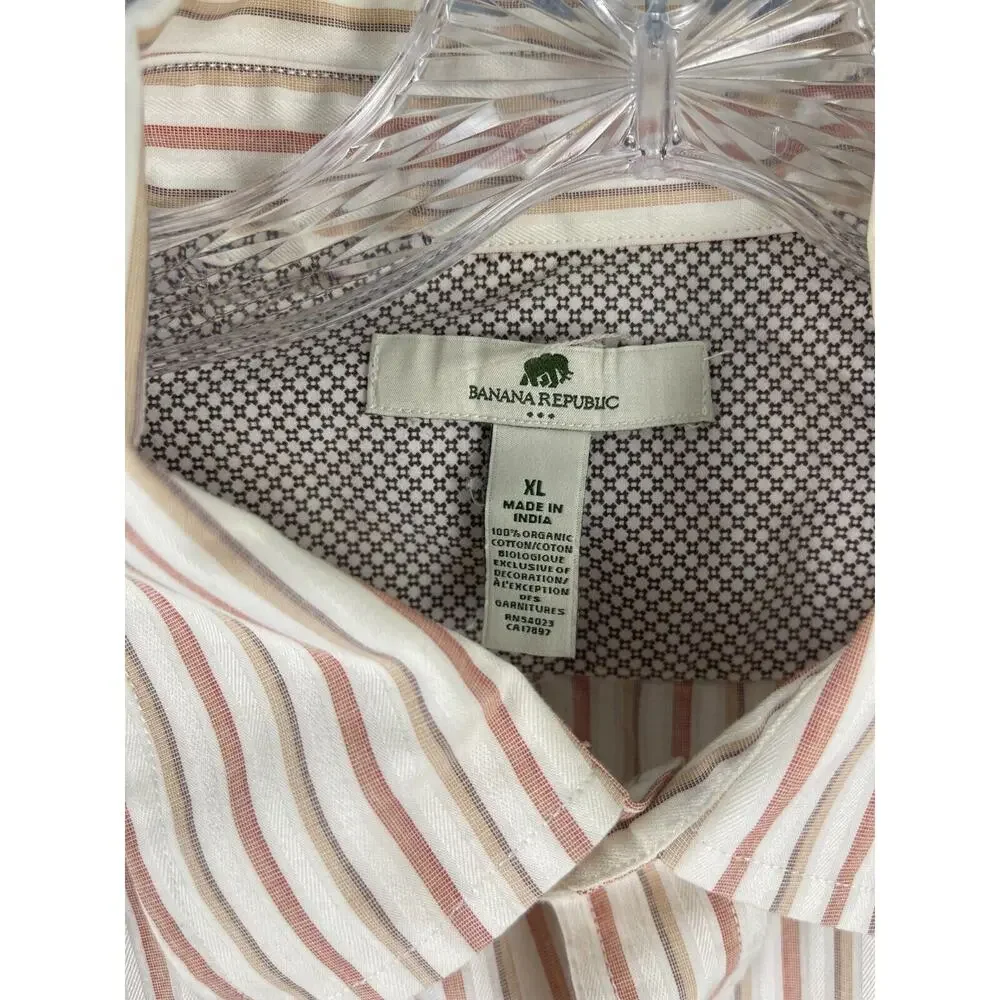 Banana Republic Shirt Men's Size XL Red Brown‎ Striped Organic Cotton